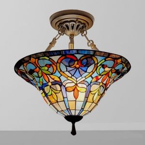 Tiffany Style Victorian Inverted Hanging Pendant Light with Bronze Finish. EUC!